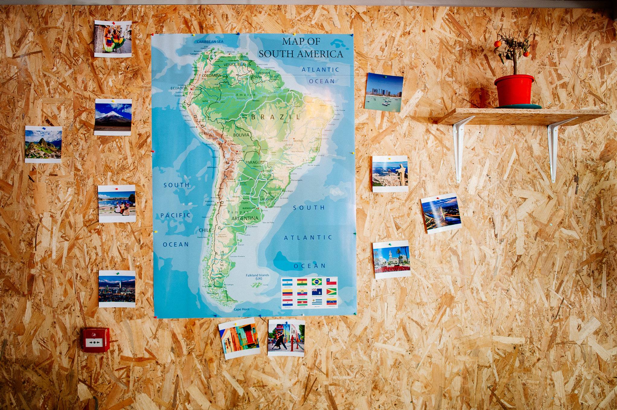map of South America on a wood wall
